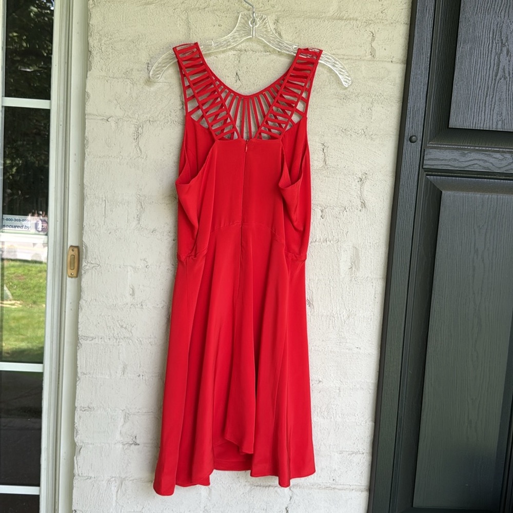 Parker Sarah Red Silk Caged Bodice Sleeveless Fit & Flare Dress Size Medium - Picture 8 of 15